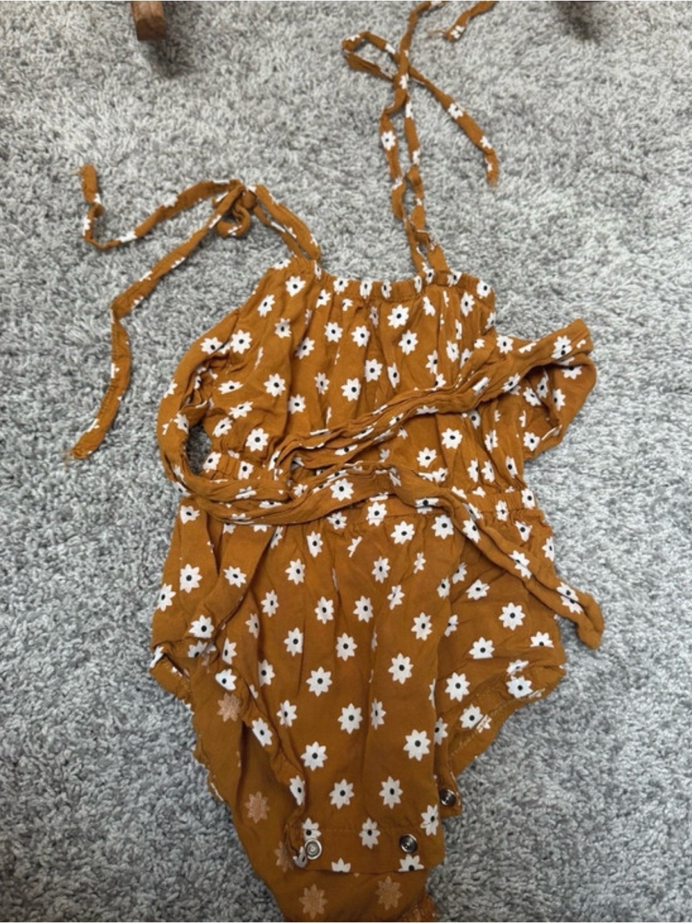 SHEIN Mustard Floral Tie-Shoulder One-Piece Bodysuit